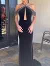 Sheath/Column Halter Velvet Cut Out Prom Dresses With Beading #UKM020127141