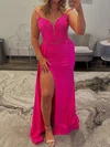 Sheath/Column V-neck Satin Beaded Prom Dresses With Appliques #UKM020127153