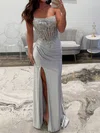 Sheath/Column Scoop Neck Satin Corset Prom Dresses With Appliques #UKM020127155