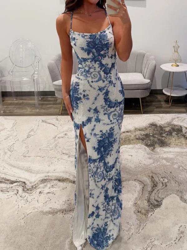 Sheath/Column Scoop Neck Sparkly Sequin Prom Dresses #UKM020127157