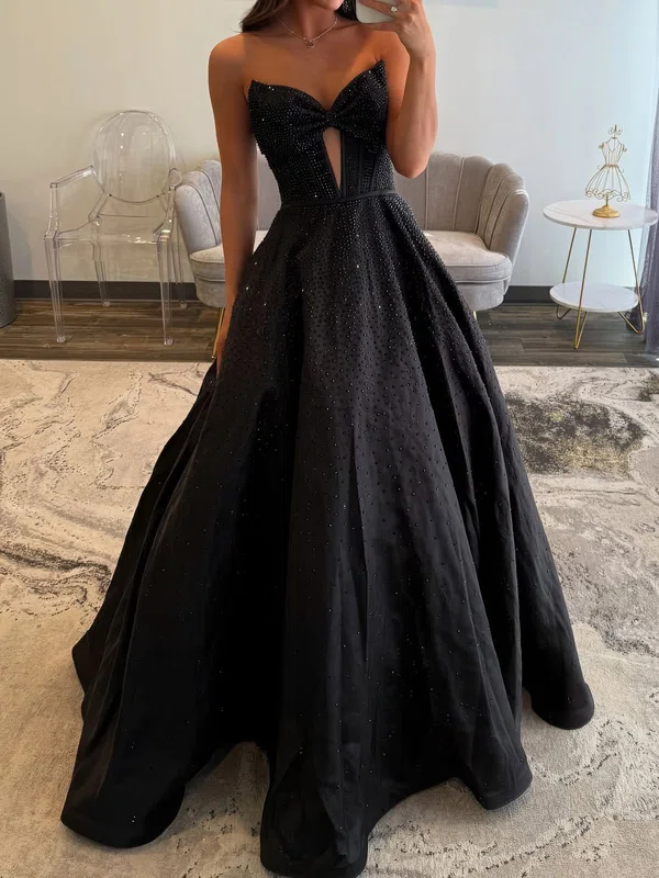 Ball Gown Strapless Satin Beaded Prom Dresses With Bow #UKM020127163
