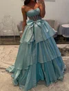 Ball Gown Strapless Tulle Tiered Prom Dresses With Bow #UKM020127164