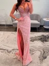 Sheath/Column V-neck Sparkly Sequin Prom Dresses With Beading #UKM020127185
