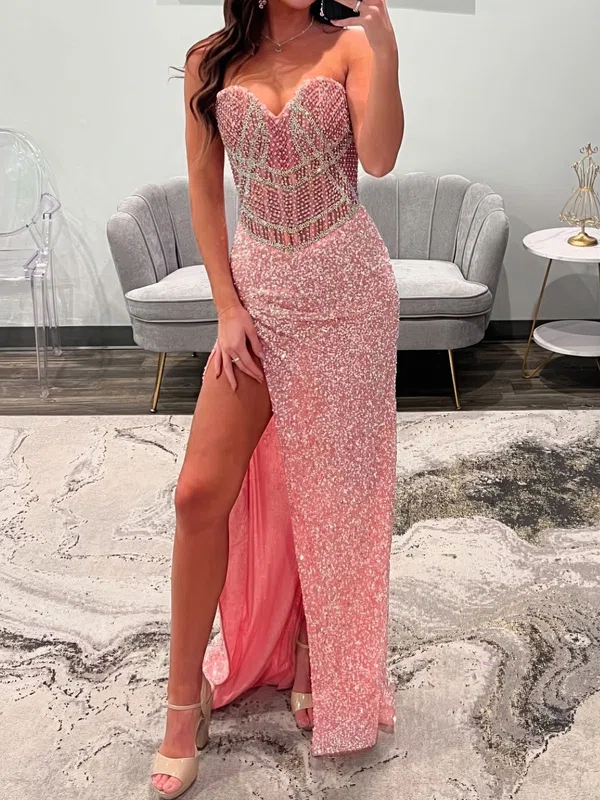 Sheath/Column Strapless Sparkly Sequin Prom Dresses With Beading #UKM020127189