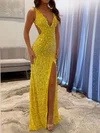 Sheath/Column V-neck Sparkly Sequin Prom Dresses #UKM020127194