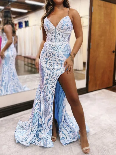 Sheath/Column V-neck Sparkly Sequin Prom Dresses #UKM020127205
