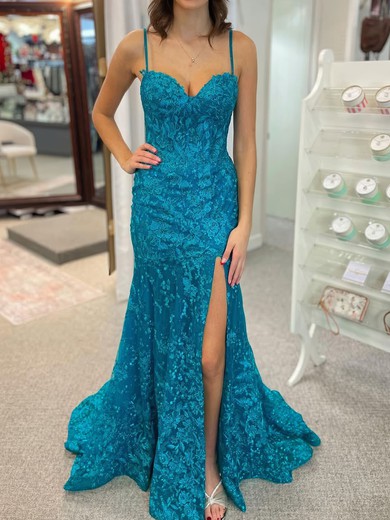 Mermaid Sweetheart Lace Sparkly Prom Dresses #UKM020127215