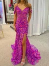 Mermaid V-neck Sparkly Sequin Prom Dresses With Appliques #UKM020127221