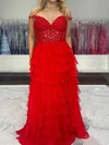 Ball Gown V-neck Chiffon Tiered Prom Dresses With Appliques #UKM020127232