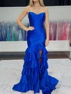 Mermaid Strapless Satin Tiered Prom Dresses With Ruched #UKM020127246
