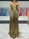 Sparkly A-line Strapless Metallic Prom Dresses With Ruched #UKM020127249