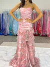 Sheath/Column Sweetheart Floral Tulle Tiered Prom Dresses #UKM020127253