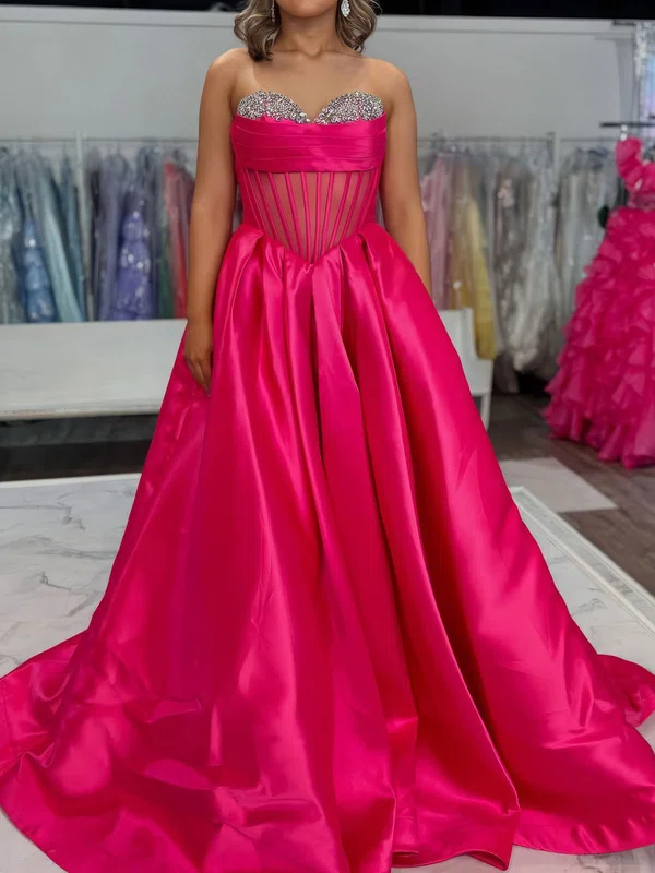 Ball Gown Strapless Satin Corset Prom Dresses With Beading #UKM020127255