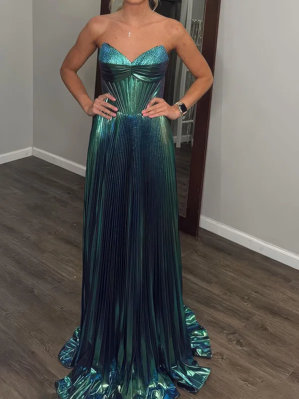 Sparkly A-line V-neck Metallic Prom Dresses With Beading #UKM020127276