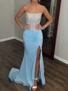 Sheath/Column Strapless Satin Corset Prom Dresses With Beading #UKM020127283