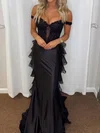 Sheath/Column Satin Chiffon Ruffle Prom Dresses With Appliques #UKM020127296