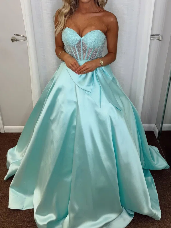 Ball Gown Strapless Satin Corset Prom Dresses With Beading #UKM020127297