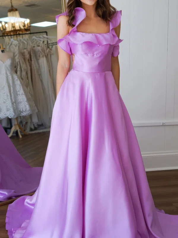 Ball Gown Square Neck Satin Cut Out Prom Dresses #UKM020127300