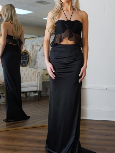 Sheath/Column Halter Chiffon Satin Two Piece Prom Dresses #UKM020127315
