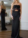 Sheath/Column Halter Chiffon Satin Two Piece Prom Dresses #UKM020127315