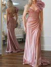 Sheath/Column One Shoulder Satin Beaded Prom Dresses With Ruched #UKM020127319