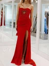 Mermaid Strapless Satin Cut Out Prom Dresses With Beading #UKM020127327