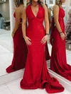 Mermaid Halter Satin Cut Out Prom Dresses With Ruched #UKM020127329