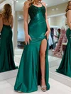 Mermaid Scoop Neck Satin Prom Dresses With Appliques #UKM020127331