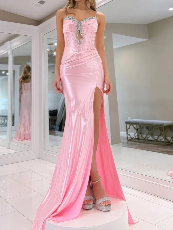 Mermaid Sweetheart Satin Corset Prom Dresses With Beading #UKM020127341