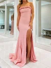 Mermaid Satin Strapless Prom Dresses With Ruched #UKM020127344