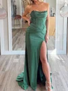 Sheath/Column Strapless Satin Corset Prom Dresses With Ruched #UKM020127346