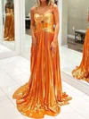 Sparkly A-line Strapless Metallic Prom Dresses With Ruched #UKM020127348