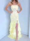 Mermaid Strapless Chiffon Tiered Prom Dresses With Appliques #UKM020127359