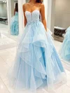 Princess Sweetheart Tulle Ruffle Prom Dresses With Appliques #UKM020127367