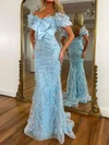 Mermaid Off-the-shoulder Lace Puff Sleeve Glitter With 3D Floral #UKM020127029