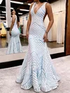 Mermaid V-neck Backless Sparkly Sequin Prom Dresses #UKM020127381