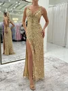 Sheath/Column V-neck Sparkly Sequin Prom Dresses #UKM020127390