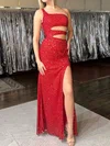Sheath/Column One Shoulder Cut Out Sparkly Sequin Prom Dresses #UKM020127408