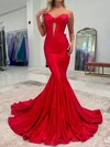 Mermaid Strapless Satin Cut Out Prom Dresses With Bow #UKM020127409