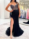 Sheath/Column Strapless Chiffon Beaded Prom Dresses #UKM020127413