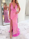 Sheath/Column V-neck Backless Sparkly Sequin Prom Dresses #UKM020127414