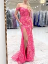 Sheath/Column Off-the-shoulder Sparkly Sequin Prom Dresses #UKM020127418