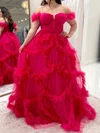 Ball Gown Off-the-shoulder Tulle Ruffle Prom Dresses #UKM020127419