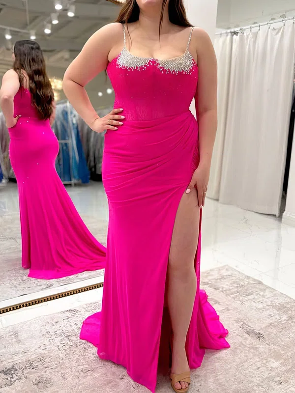 Sheath/Column Sweetheart Chiffon Beaded Prom Dresses With Ruched #UKM020127420
