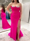 Sheath/Column Sweetheart Chiffon Beaded Prom Dresses With Ruched #UKM020127420