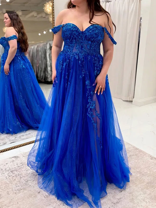 Ball Gown Off-the-shoulder Tulle Prom Dresses With Appliques #UKM020127423