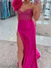 Sheath/Column One Shoulder Satin Corset Prom Dresses With Beading #UKM020127427