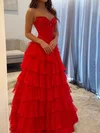 Ball Gown Strapless Satin Chiffon Ruffle Tiered Prom Dresses #UKM020127431
