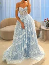Ball Gown Off-the-shoulder Tulle Tiered Prom Dresses With Appliques #UKM020127445