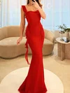 Red Mermaid Cowl Neck Chiffon Ruffle Prom Dresses #UKM020127446